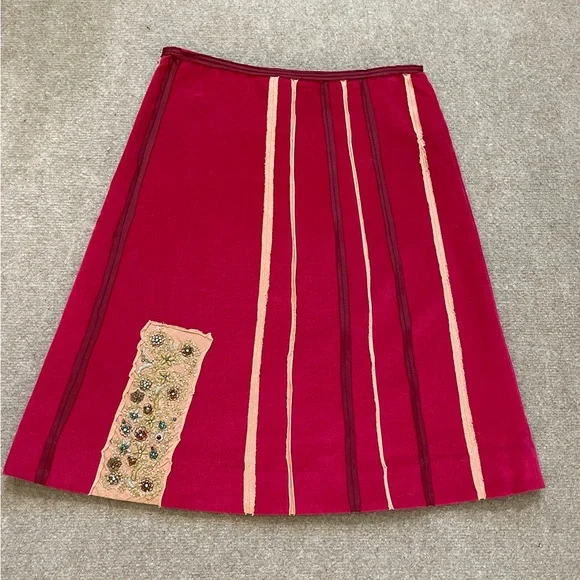 ANTHROPOLOGIE - FEI - Pink Beaded Velvet Skirt - Picture 3 of 5